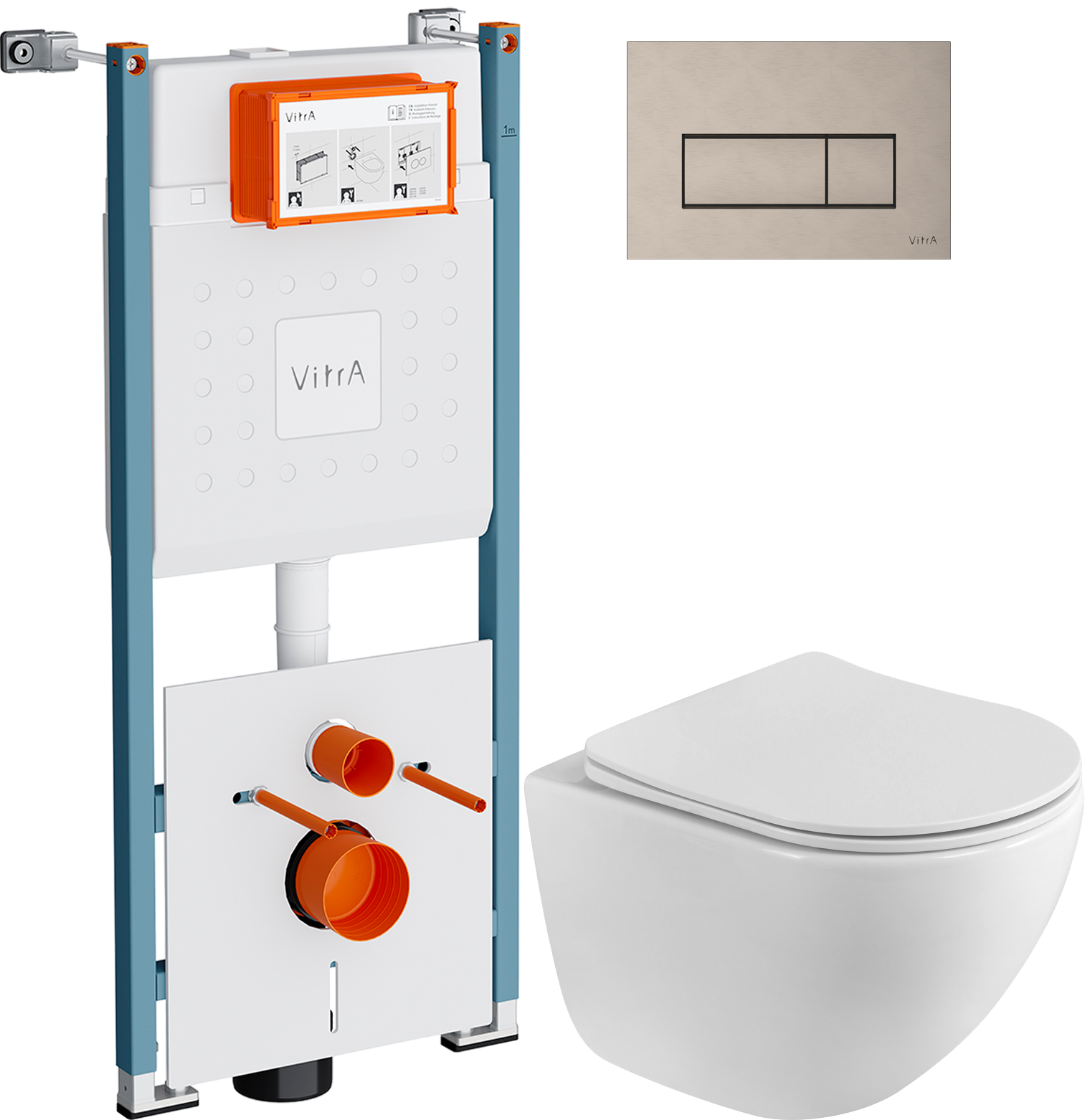 Комплект 3 в 1 Унитаз подвесной BelBagno Libero BB11051CH-TOR/SC + Инсталляция VitrA V-Fix Core 732-5800-01PV + Кнопка Root Square 740-2395 цвет никель