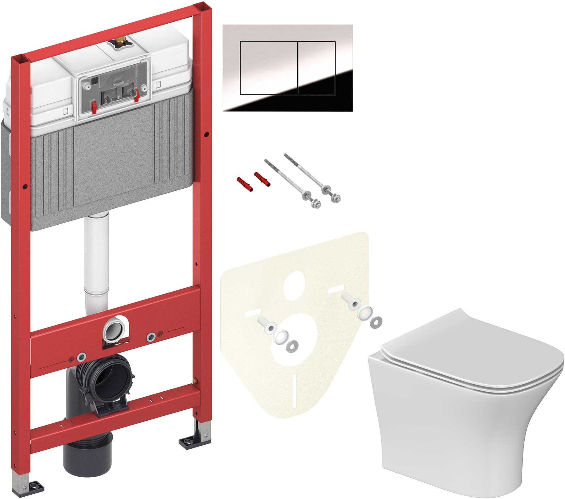 Комплект 5 в 1: Инсталляция TECE Now 9400412 + Унитаз подвесной STWORKI Олланд S01401WH + Сиденье с микролифтом + Кнопка хром + Комплект шумоизоляции, креплений