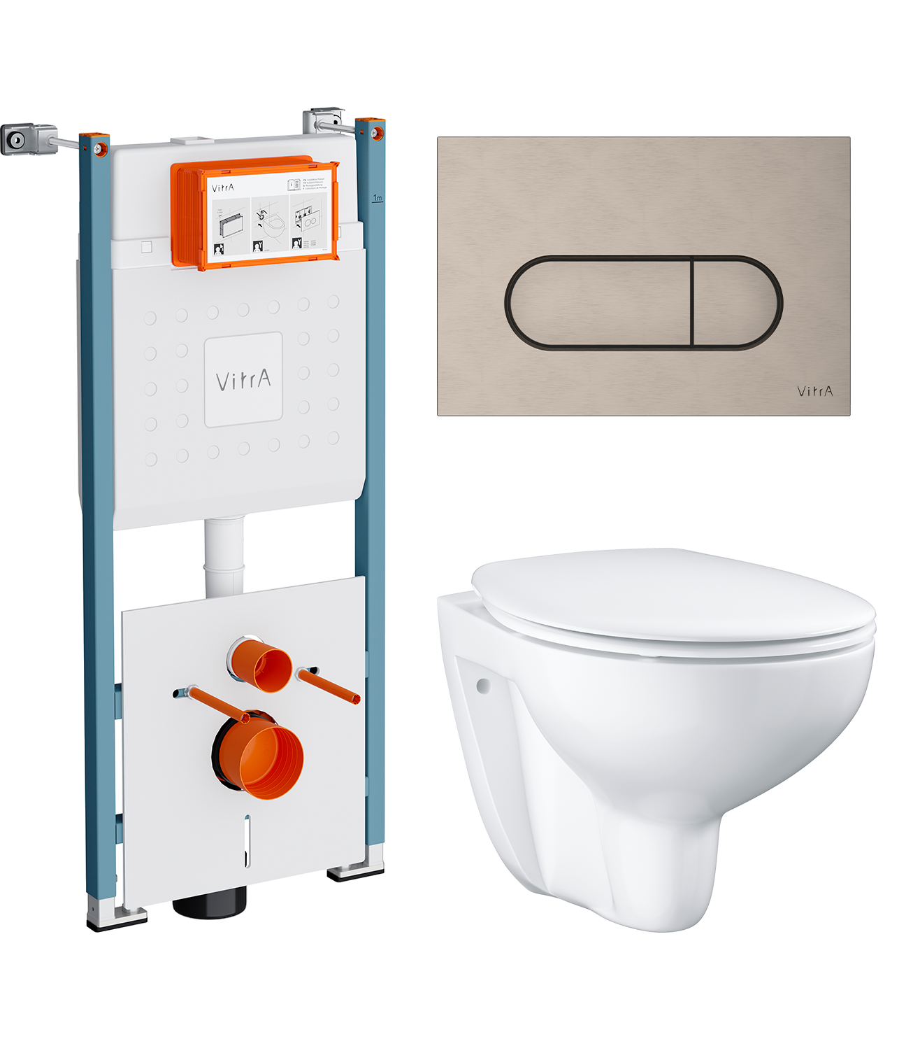 Комплект 3 в 1 Унитаз подвесной Grohe Bau Ceramic 39351000 + Инсталляция VitrA V-Fix Core 732-5800-01PV + Кнопка Root Round 740-2295 цвет никель