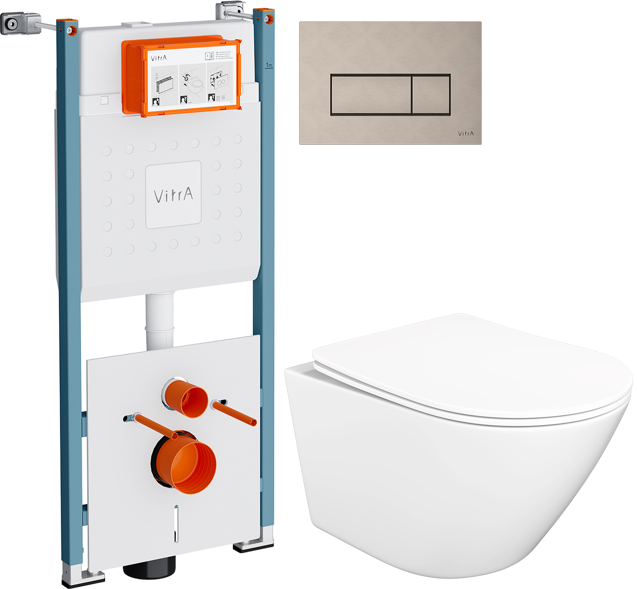 Комплект 3 в 1 Унитаз подвесной STWORKI Левангер S07401WH + Инсталляция VitrA V-Fix Core 732-5800-01PV + Кнопка Root Square 740-2395