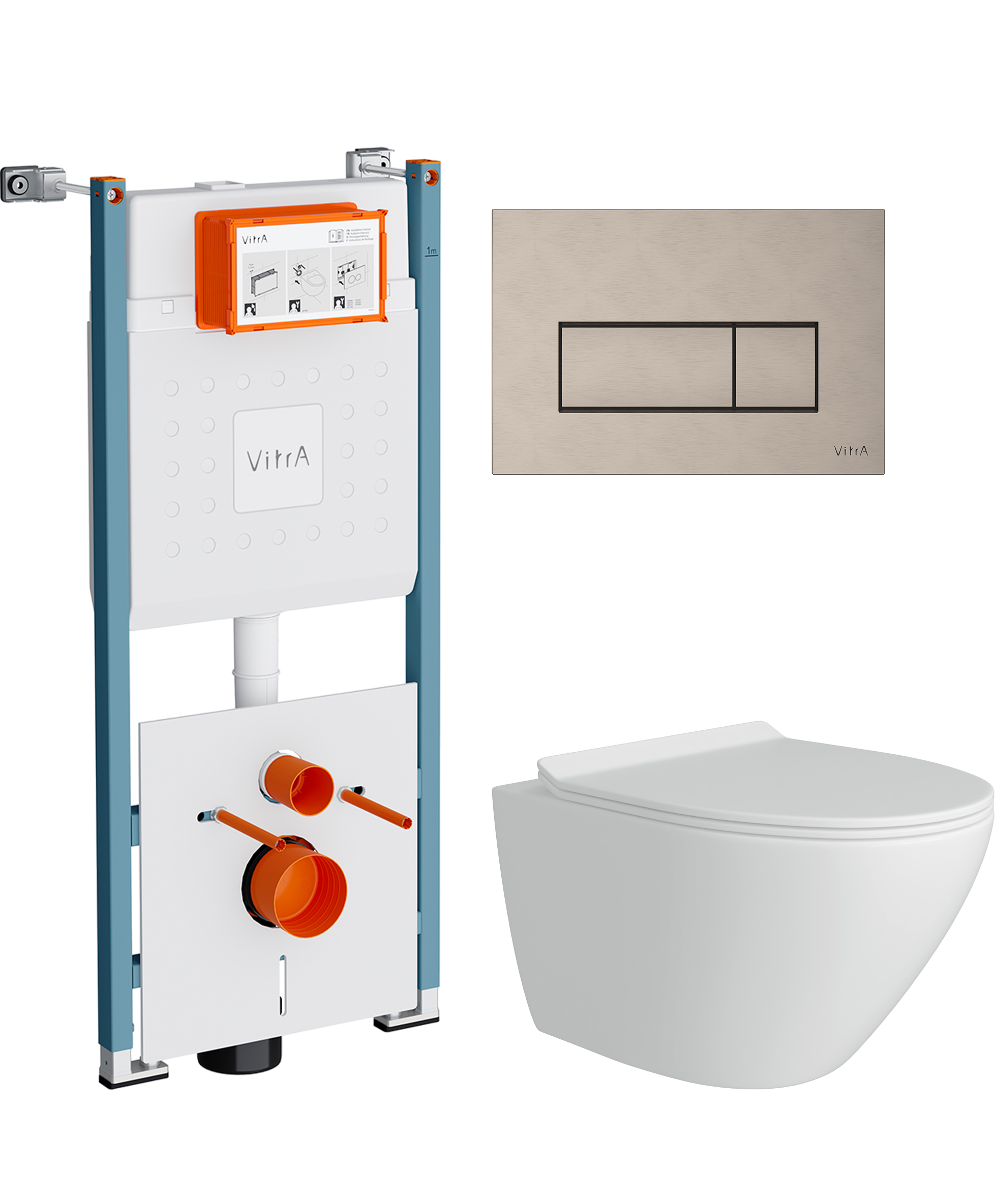 Комплект 3 в 1 Унитаз подвесной Teymi Lina Pro T40106 + Инсталляция VitrA V-Fix Core 732-5800-01PV + Кнопка Root Square 740-2395 цвет никель