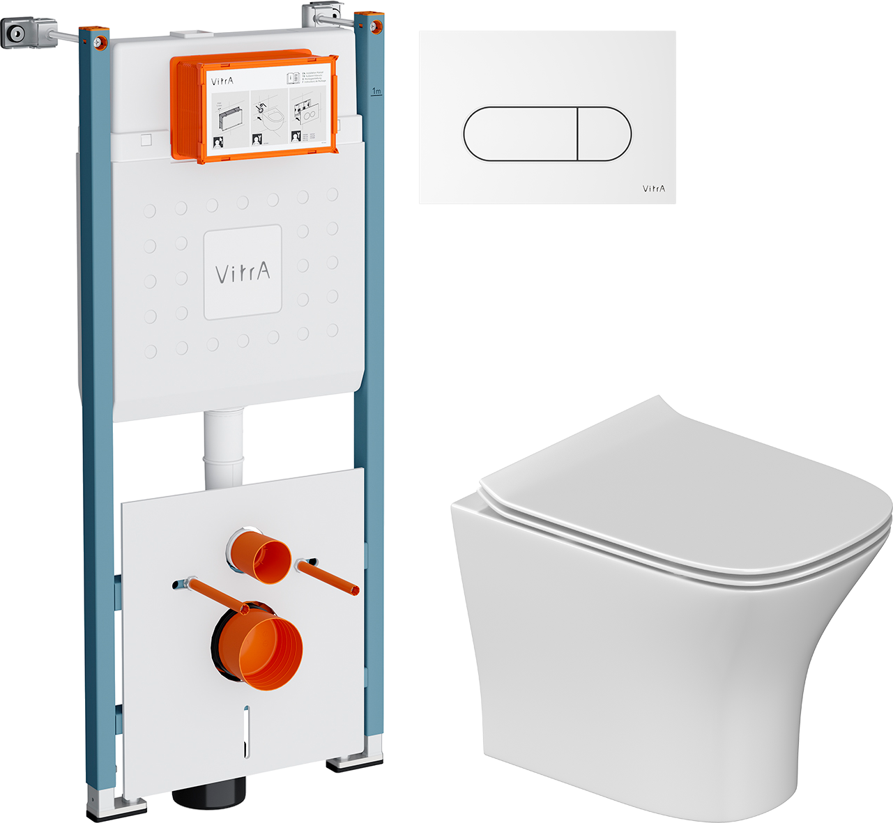 Комплект 3 в 1 Унитаз подвесной STWORKI Олланд S01401WH + Инсталляция VitrA V-Fix Core 732-5800-01PV + Кнопка Root Round 740-2200 цвет глянцевый белый