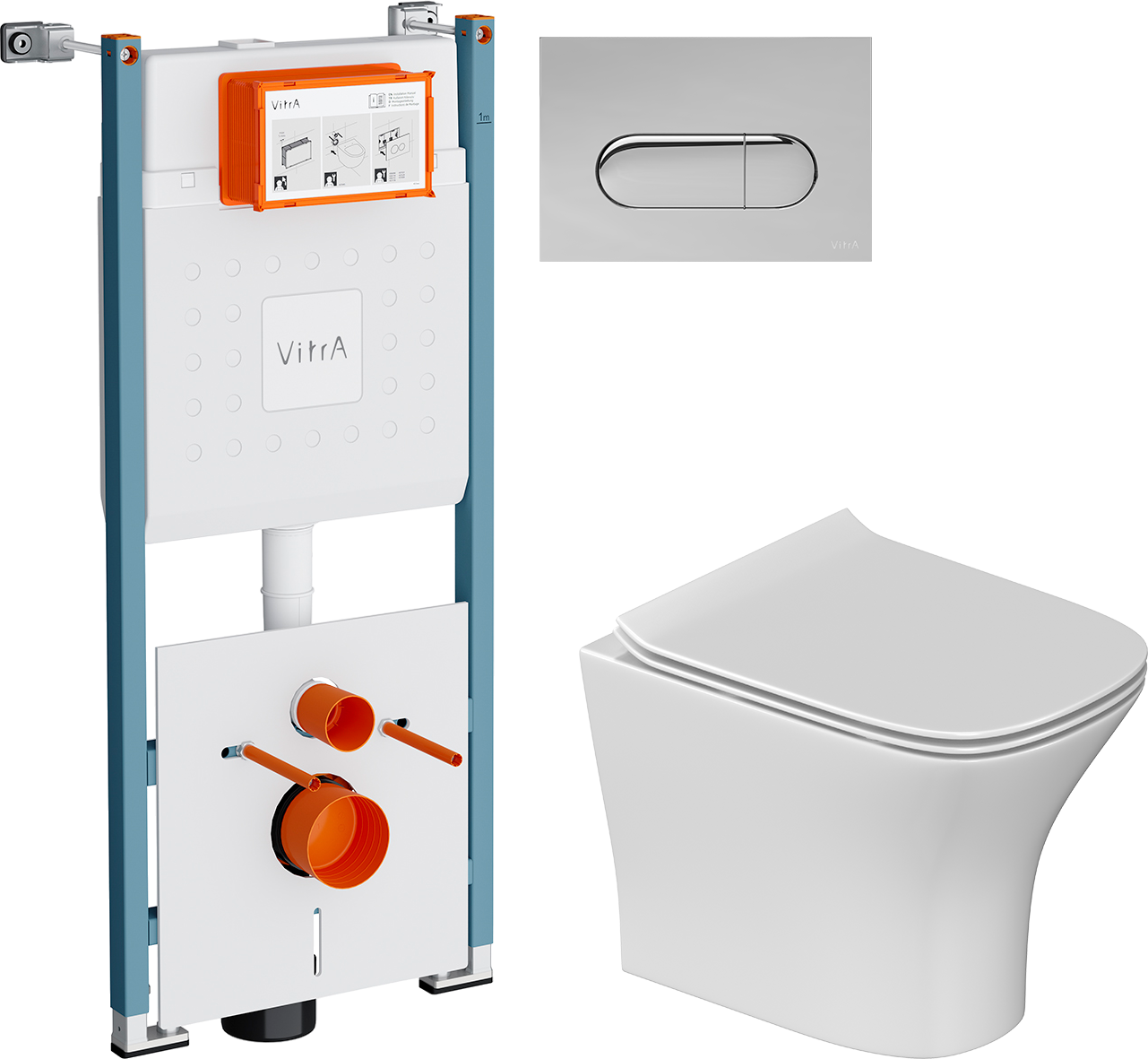 Комплект 3 в 1 Унитаз подвесной STWORKI Олланд S01401WH + Инсталляция VitrA V-Fix Core 732-5800-01PV + Кнопка Root Round 740-2280 цвет хром