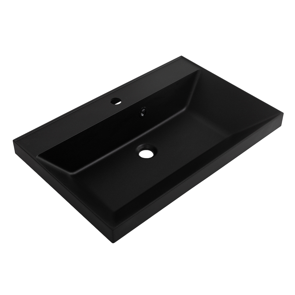 Мебельная раковина BelBagno BB700/450-LV-ART-AST-NERO 70 накладная, матовая черная, прямоугольная, искусственный камень