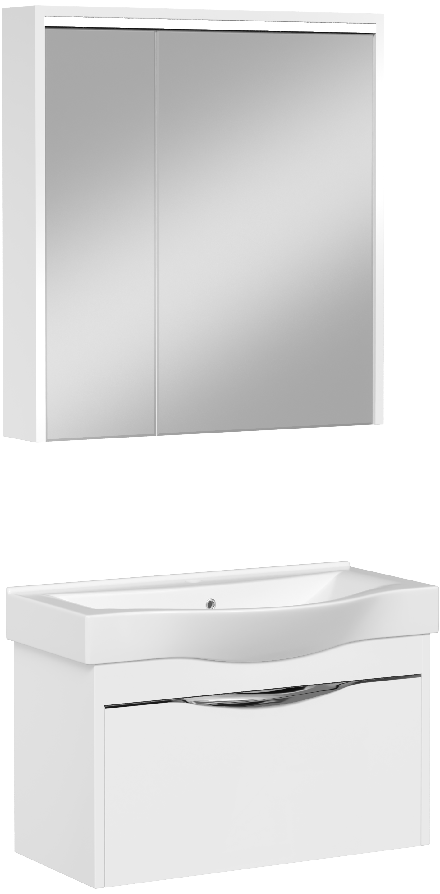 Мебель для ванной комнаты STWORKI Хельсинки 80 белая, подвесная, в современном стиле, российская (гарнитур, комплект)