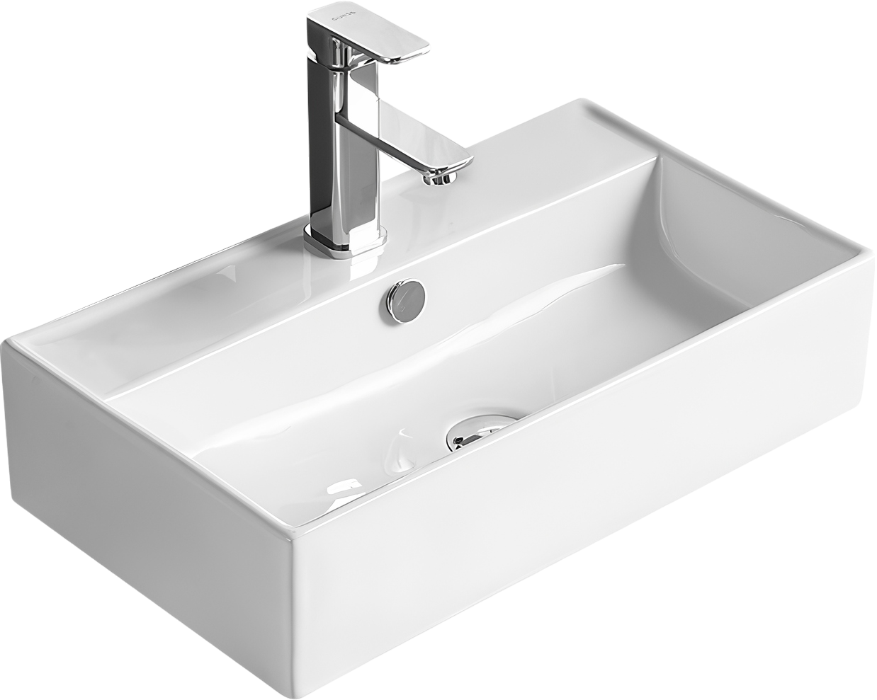 Накладная раковина SantiLine SL-1098 55 белая, прямоугольная, фаянс, с 1 отверстием под смеситель