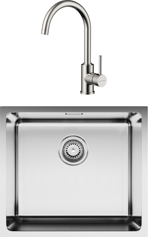 Комплект Мойка Omoikiri TADZAVA 49-U IN, нержавеющая сталь + Смеситель Shinagawa BN, нержавеющая сталь
