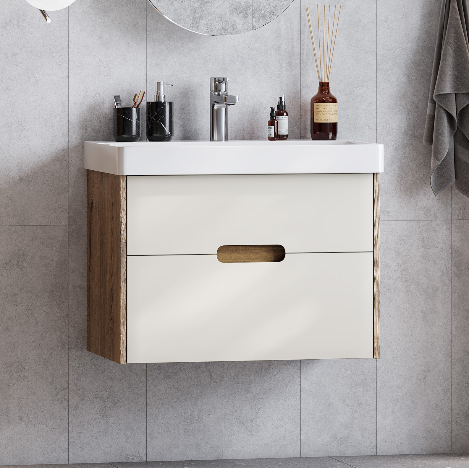 Тумба под раковину без столешницы AQUATON Оливия 70 бежевый/дуб велл