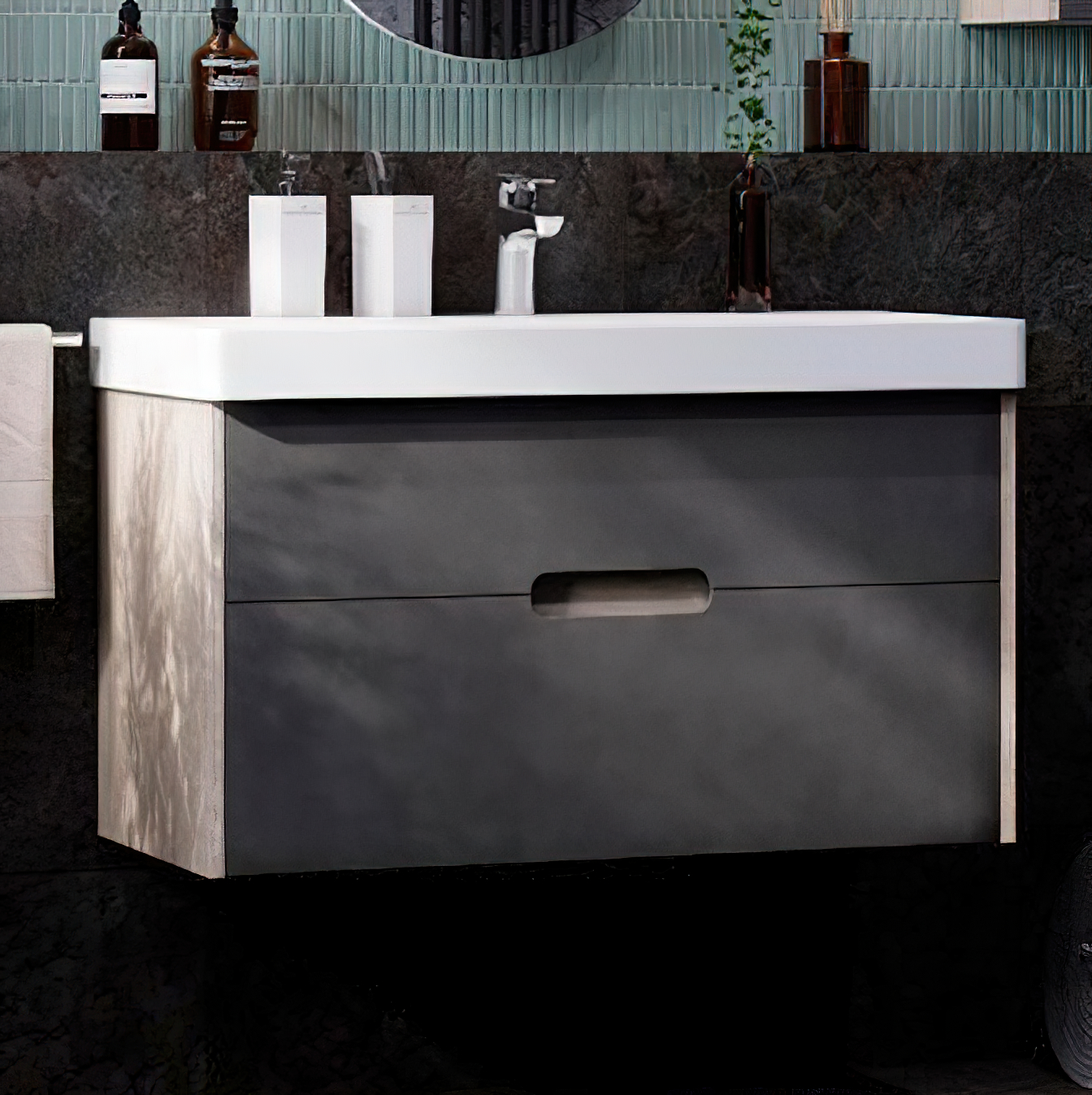 Тумба под раковину без столешницы AQUATON Оливия 90 грей/дуб ойстер