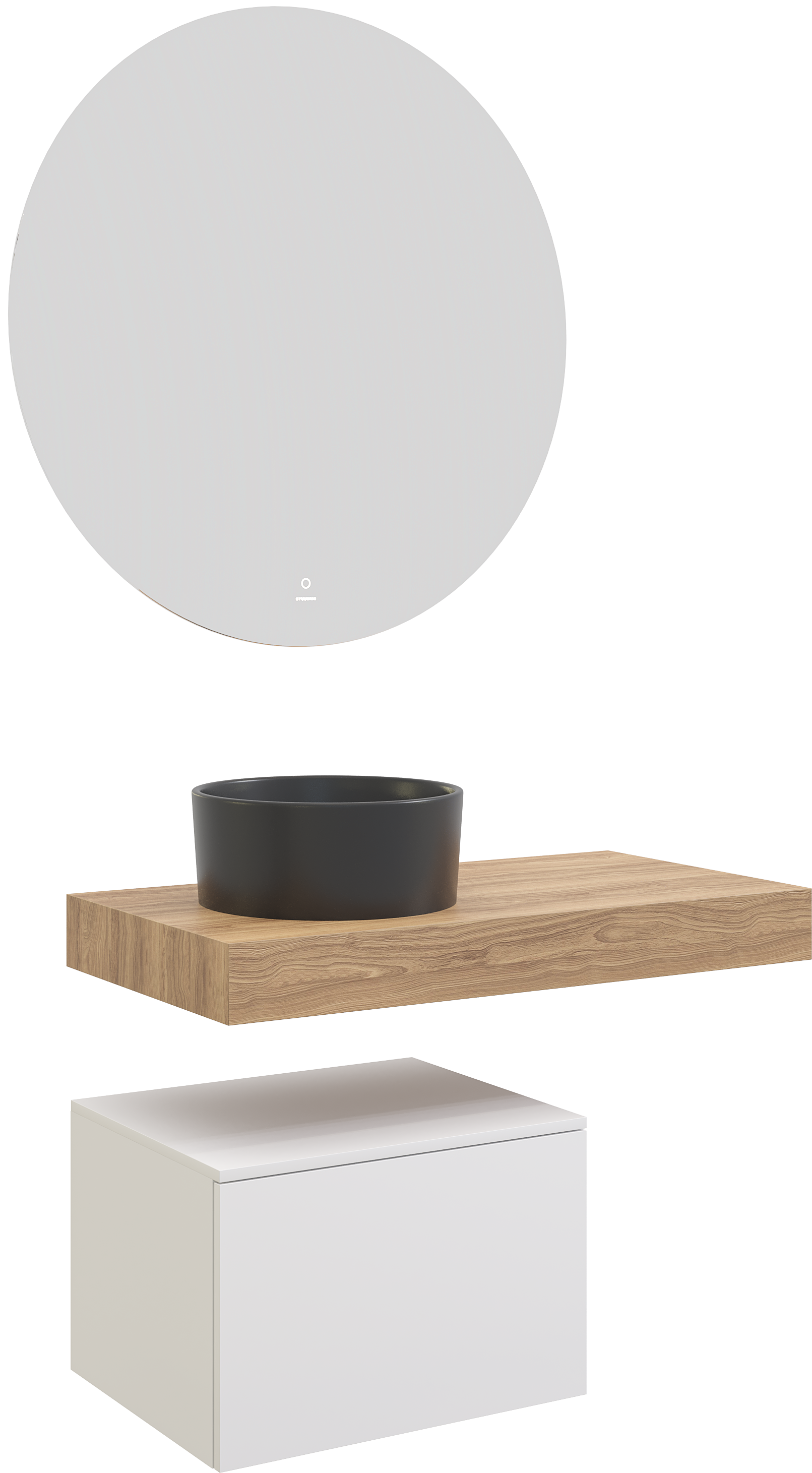 Мебель для ванной комнаты STWORKI Ольборг 100 столешница дуб французский, без отверстий, с тумбой 60, черная раковина