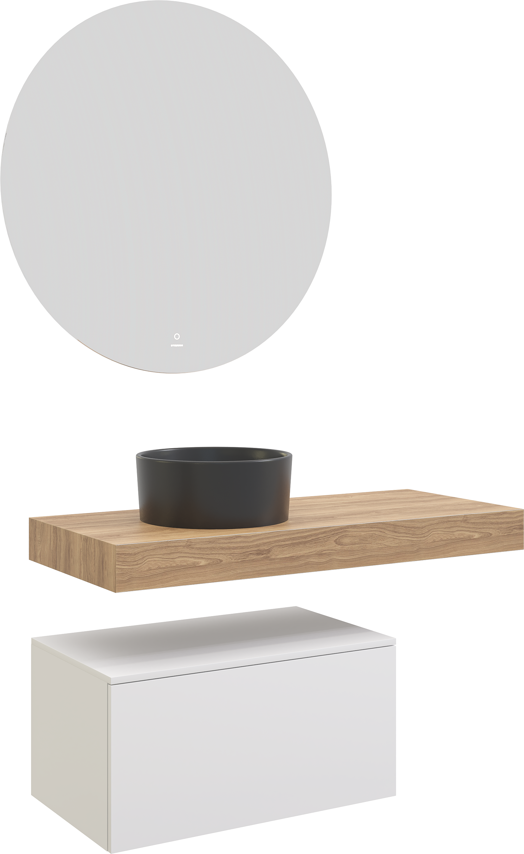 Мебель для ванной комнаты STWORKI Ольборг 120 столешница дуб французский, без отверстий, с тумбой 80, черная раковина