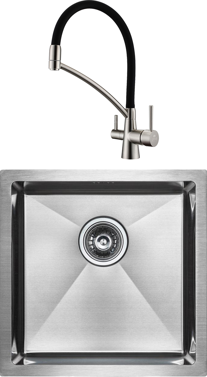 Комплект Мойка Paulmark Gerberg PM254444-BS, брашированная нержавеющая сталь + Смеситель Siegen Si213111-BS, с гибким изливом, брашированная сталь
