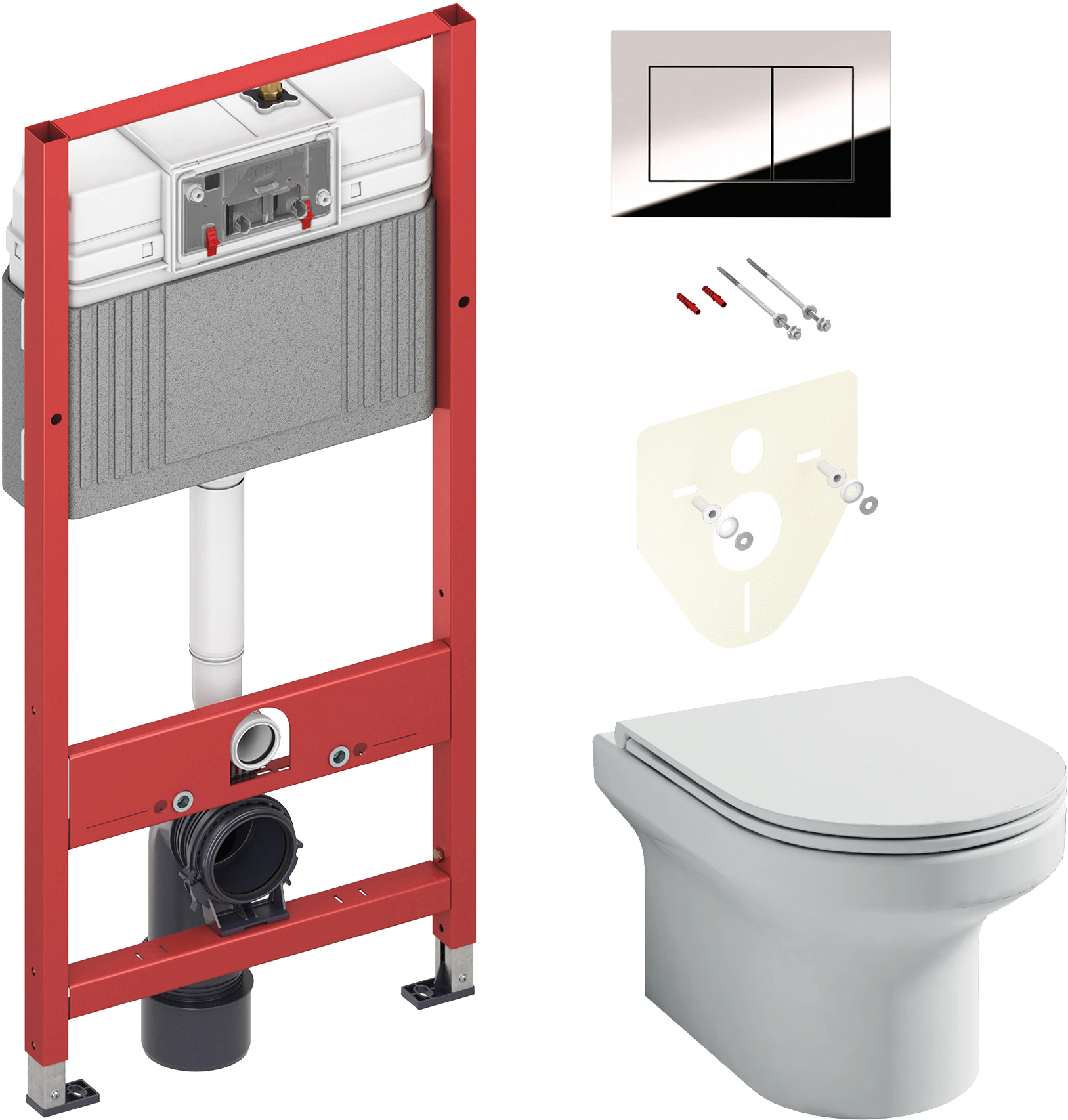 Комплект 2 в 1 Унитаз подвесной Jacob Delafon Elite EDX114RU-00 + Инсталляция с кнопкой TECE Now 9400412 цвет хром