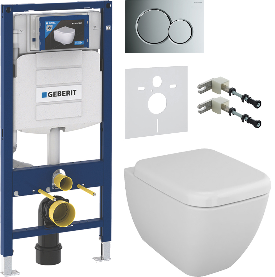 Комплект 6 в 1 Унитаз подвесной VitrA Shift 7742B003-0075, белая глянцевая + Сиденье 91-003-009, с микролифтом, петли хром + Инсталляция Geberit Duofix UP 320 111.300.00.5 (111.950.00.6) + Кнопка Sigma 01 115.770.21.5 цвет глянцевый хром + Звукоизоляция 1