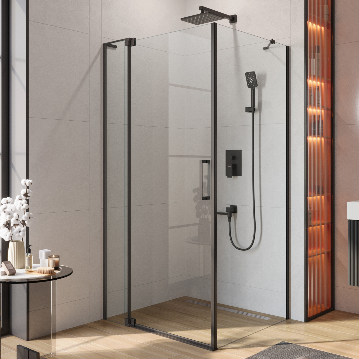 Душевой уголок Cezares Slider AH 1 90-100/110 C Nero профиль черный, стекло прозрачное