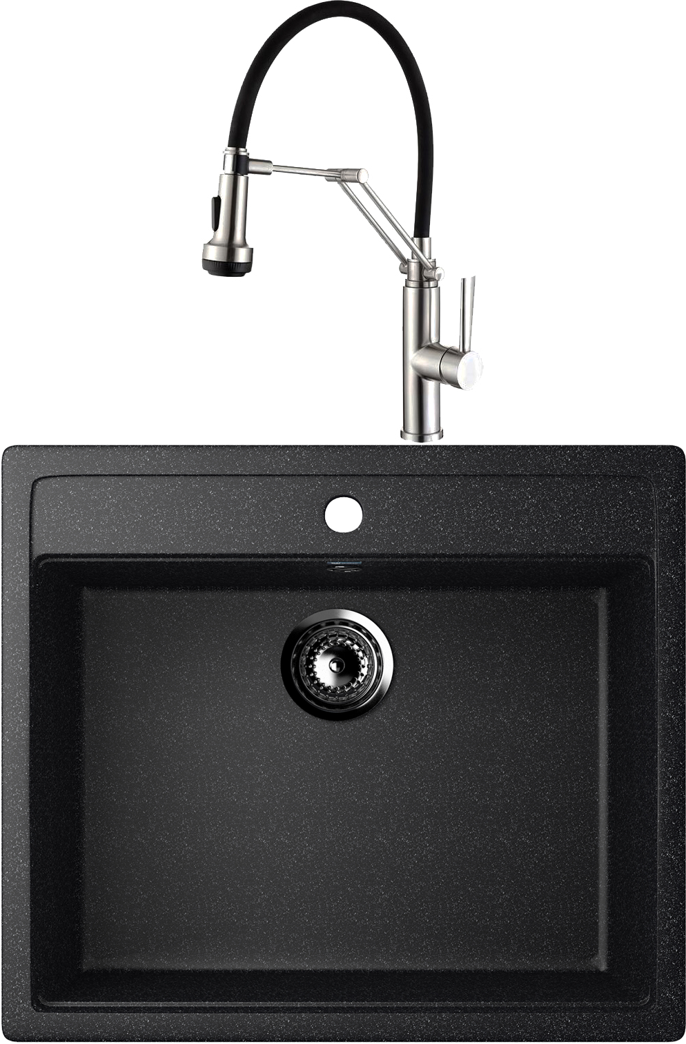 Комплект Мойка Ulgran U-104 -308, черная + Смеситель Domaci Равенна DCB 7012, сатин, с гибким изливом