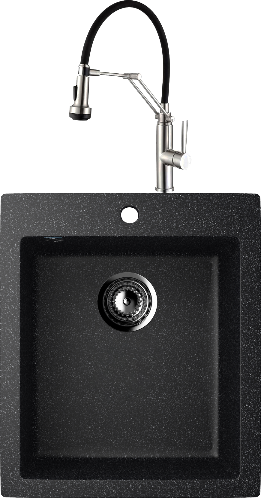 Комплект Мойка Ulgran U-404 -308, черная, встраиваемая, российская, матовая, квадратная + Смеситель Domaci Равенна DCB 7012, сатин, с гибким изливом