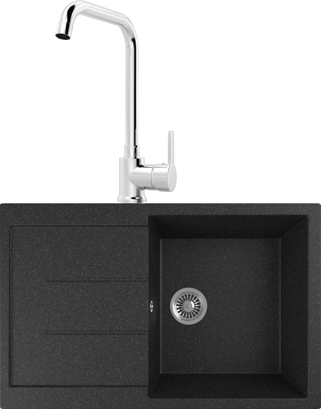 Комплект Мойка кухонная Domaci Бьелла DMC-25 черная + Смеситель для кухни MEGA Ege MG-PL10 хром