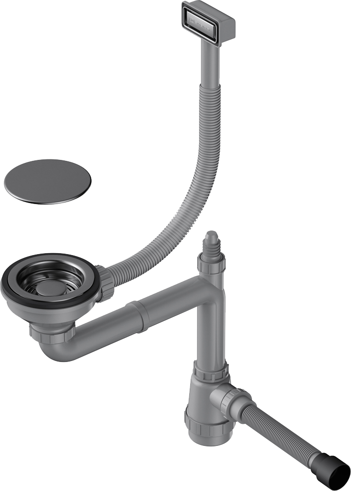 Сифон для мойки Omoikiri WK-1C-GM 40 мм, бутылочный, вороненая сталь, нержавеющая сталь, с отводом для подключения бытовой техники