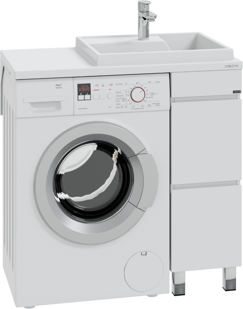 Тумба с раковиной СаНта Марс 29 R под стиральную машину, напольная, 2 ящика, белая