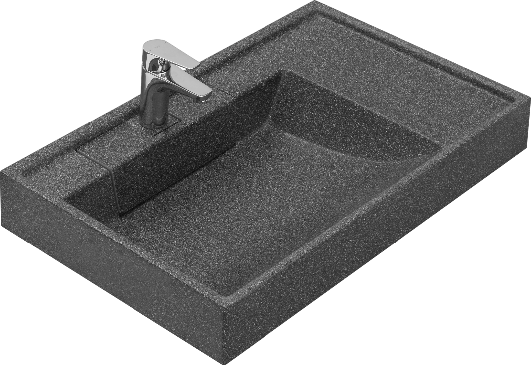 Раковина над стиральной машиной AQUATON Рейн 1A72113KRW210 80 графит, прямоугольная, литьевой мрамор, со столешницей справа, с кронштейном