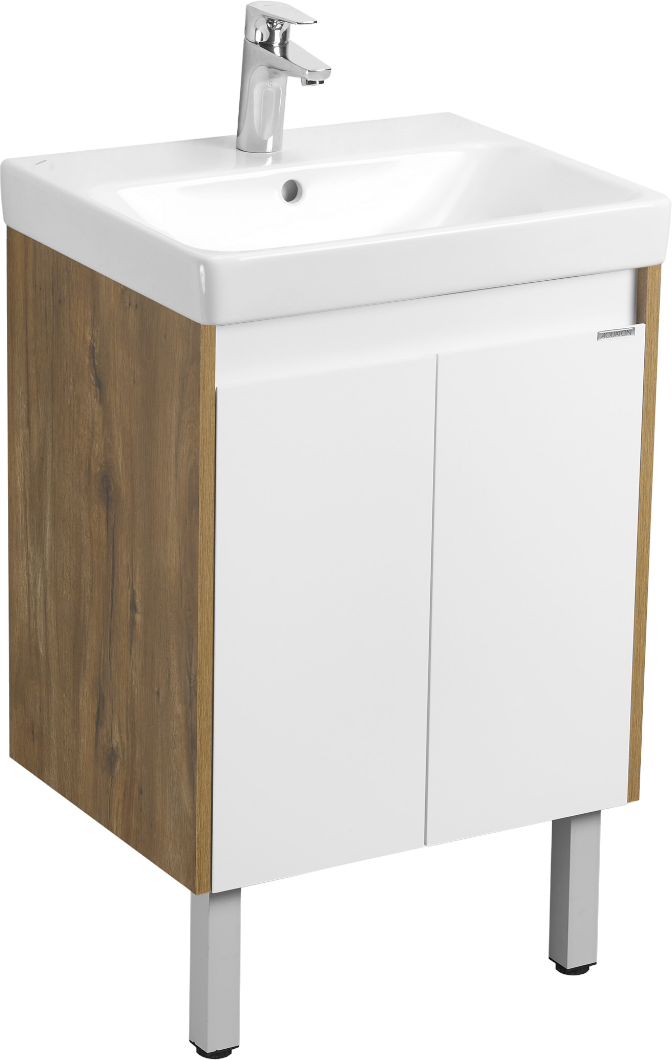 Тумба под раковину без столешницы AQUATON Сканди 55 белая глянцевая, дуб рустикальный