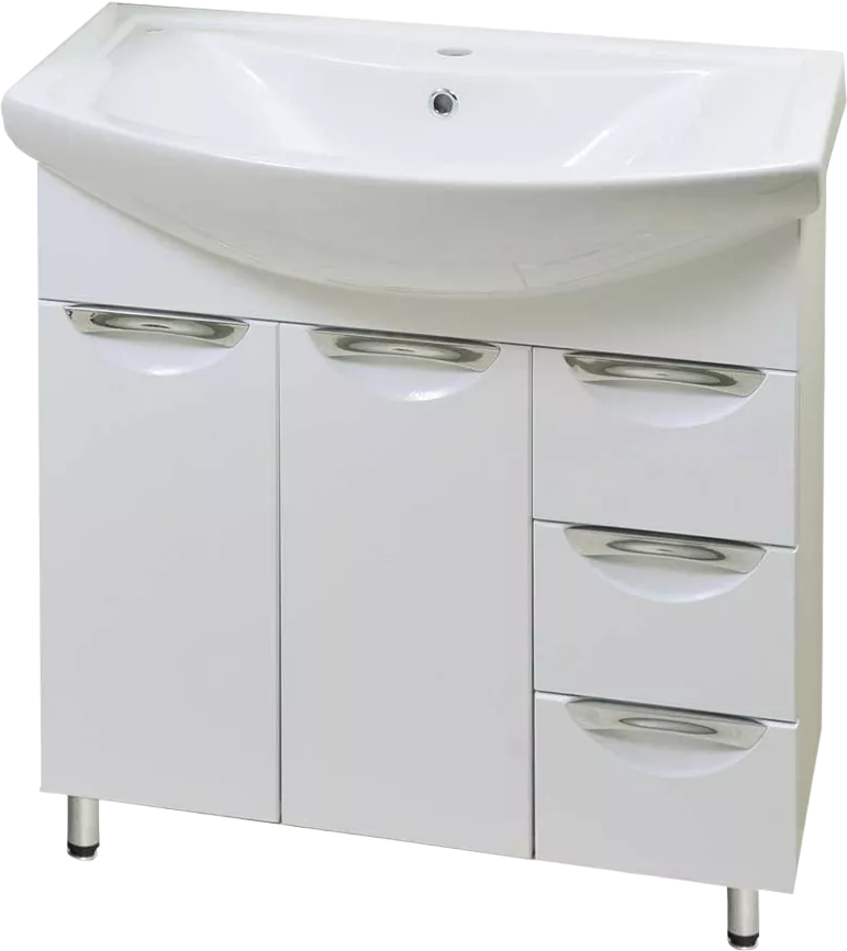 Тумба с раковиной Emmy Милли 80 белая глянцевая, 3 ящика