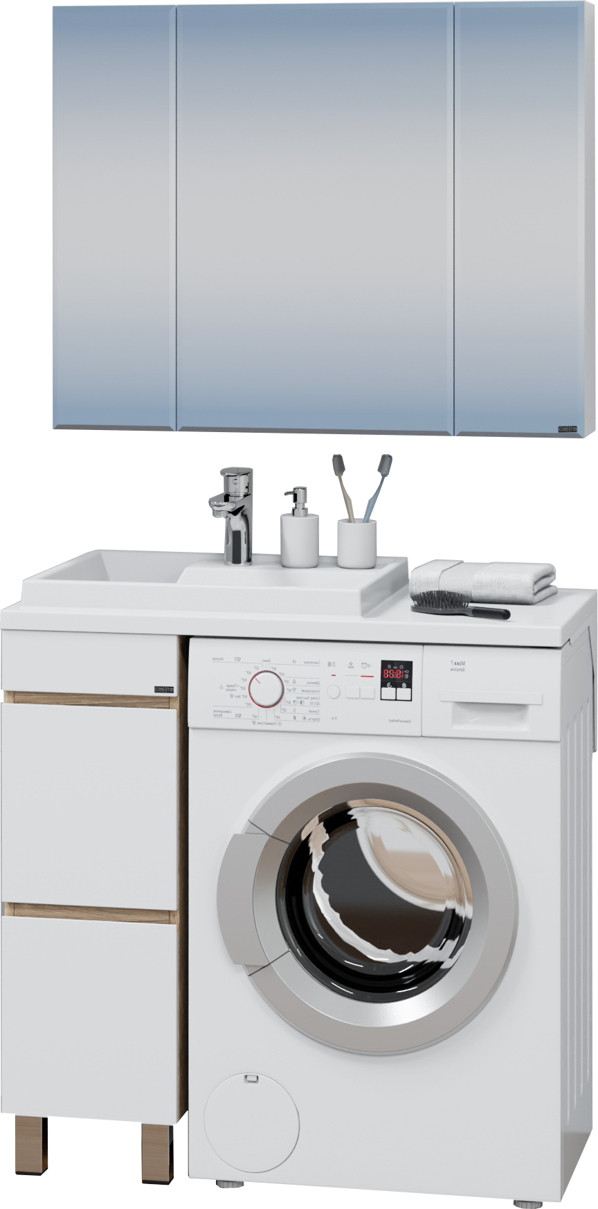 Мебель для ванной комнаты СаНта Марс 29 L под стиральную машину, напольная, 2 ящика, янтарная