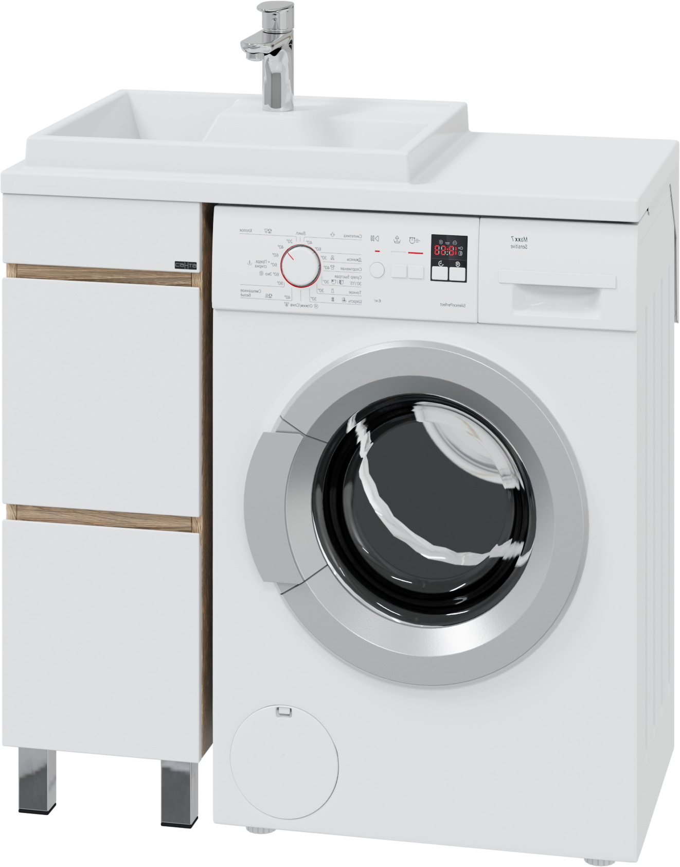 Тумба с раковиной СаНта Марс 29 L под стиральную машину, напольная, 2 ящика, янтарная