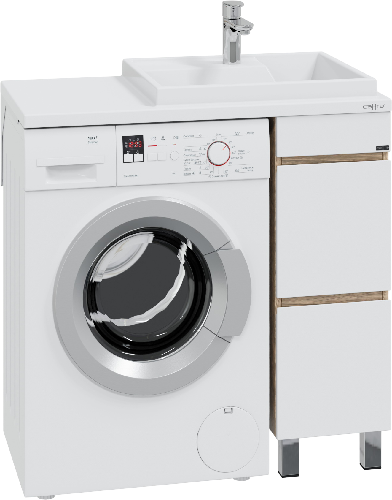 Тумба с раковиной СаНта Марс 29 R под стиральную машину, напольная, 2 ящика, янтарная