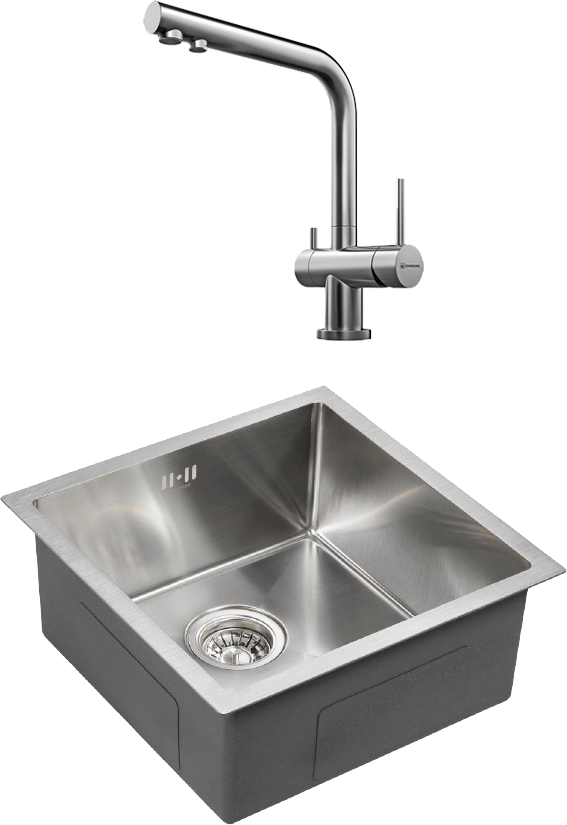 Комплект Мойка Paulmark Gerberg PM254444-BS, брашированная нержавеющая сталь + Смеситель Omoikiri Nagano BN, нержавеющая сталь