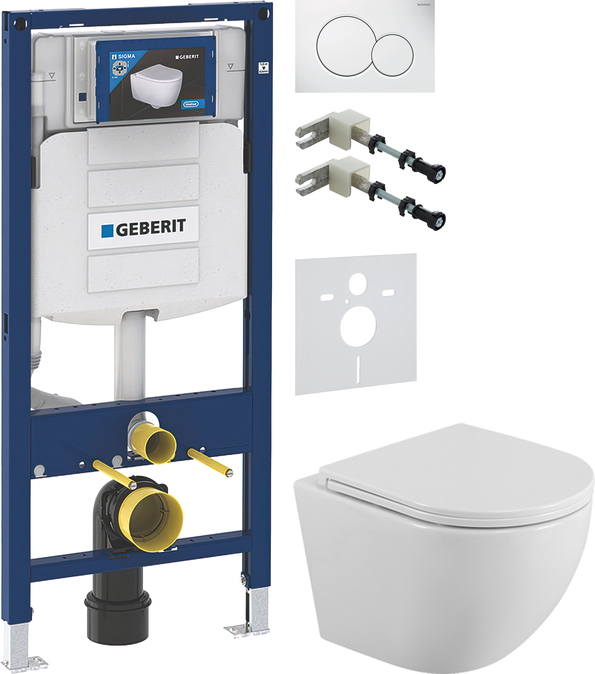 Комплект 5 в 1 Унитаз подвесной BelBagno Uno BB3105CHR/SC + Крепления Geberit Duofix 111.815.00.1, к стене + Звукоизоляция 156.050.00.1 + Инсталляция UP 320 111.300.00.5 (111.950.00.6) + Кнопка Sigma 01 115.770.11.5 цвет белый