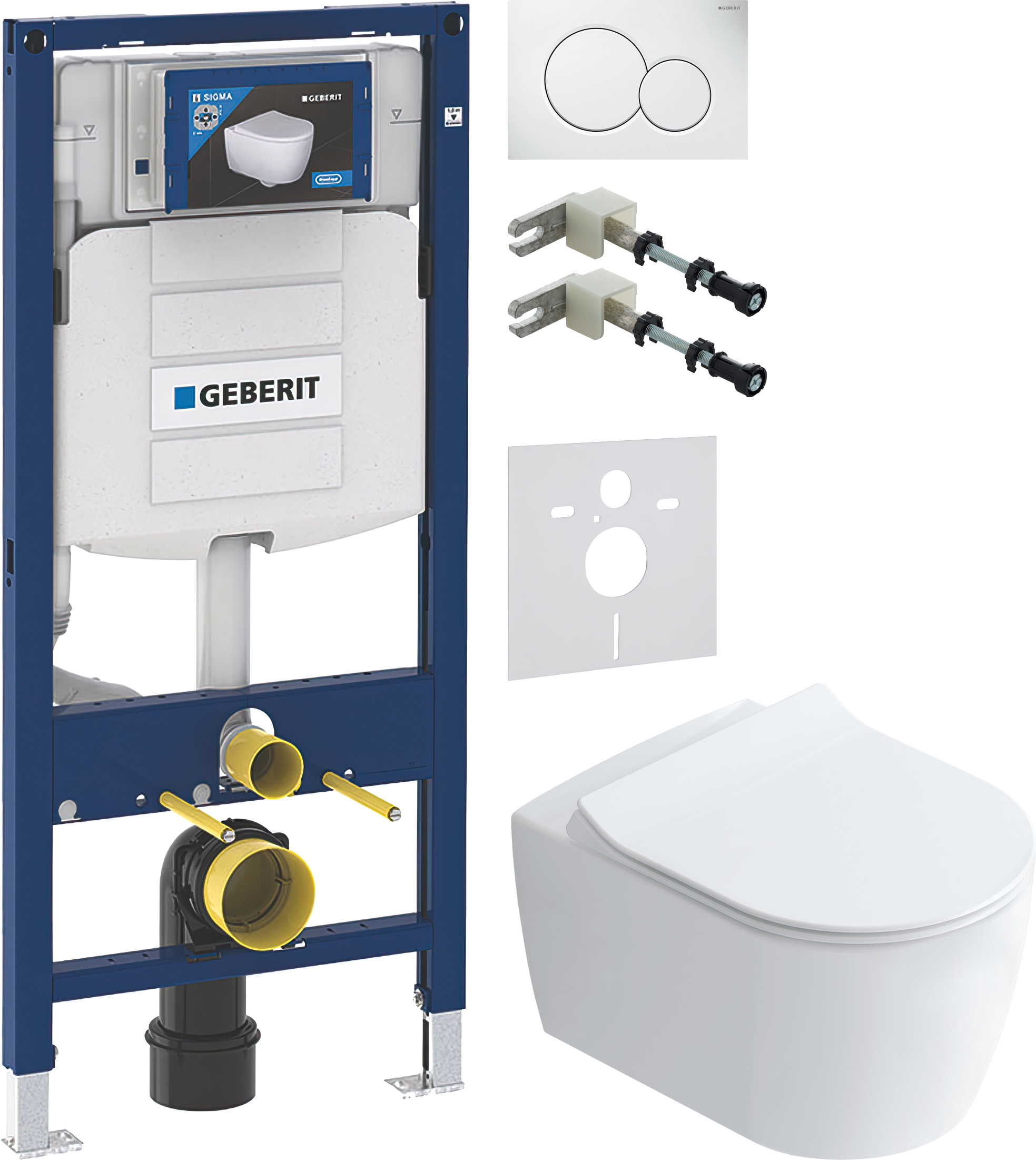 Комплект 5 в 1 Унитаз подвесной STWORKI Ноттвиль SETK3104-2616, белый + Крепления Geberit Duofix 111.815.00.1, к стене + Звукоизоляция 156.050.00.1 + Инсталляция UP 320 111.300.00.5 (111.950.00.6) + Кнопка Sigma 01 115.770.11.5 цвет белый