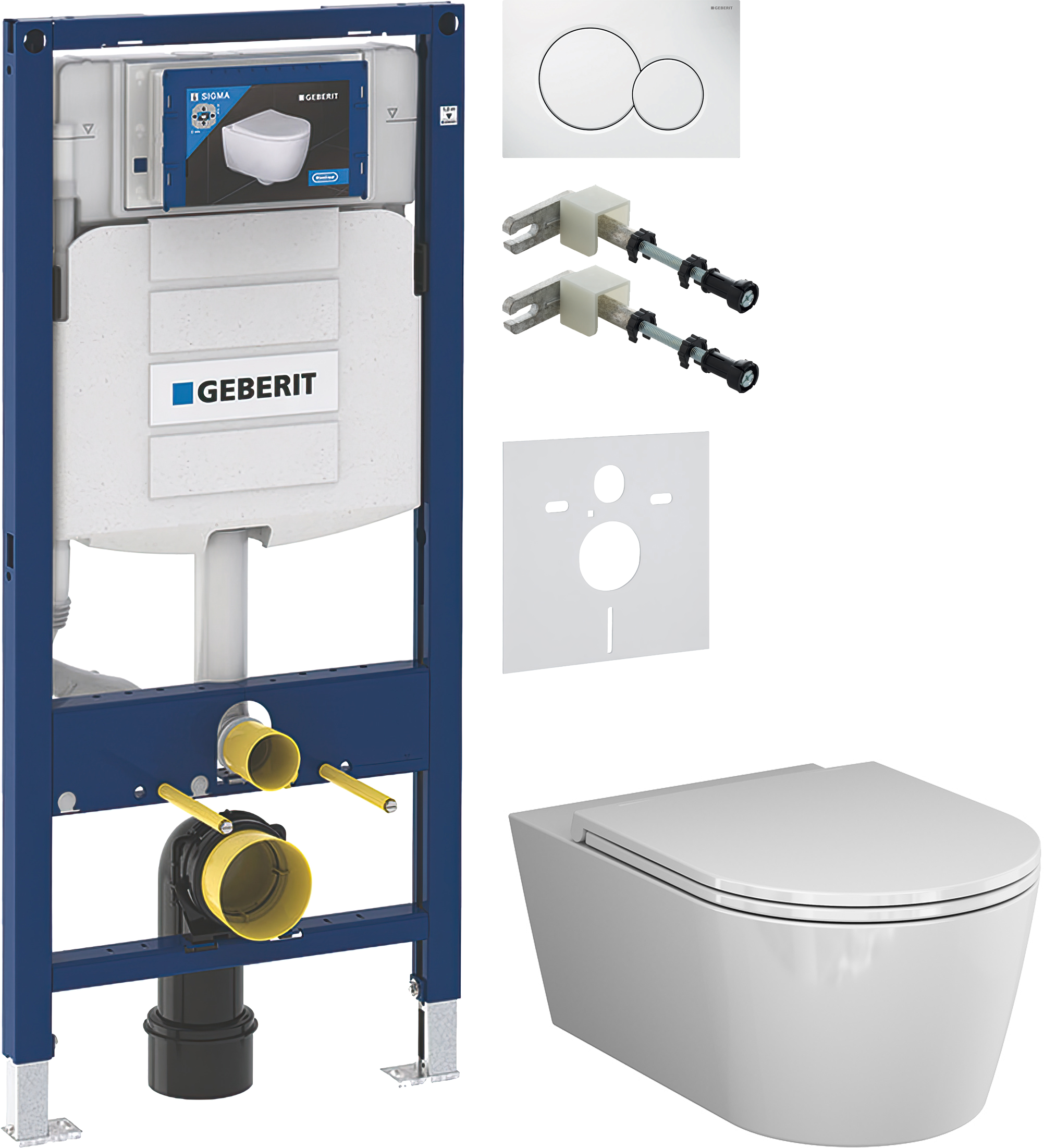 Комплект 5 в 1 Унитаз подвесной AM.PM Func C8F1701SC + Крепления Geberit Duofix 111.815.00.1 к стене + Звукоизоляция 156.050.00.1 + Инсталляция UP 320 111.300.00.5 (111.950.00.6) + Кнопка Sigma 01 115.770.11.5 цвет белый