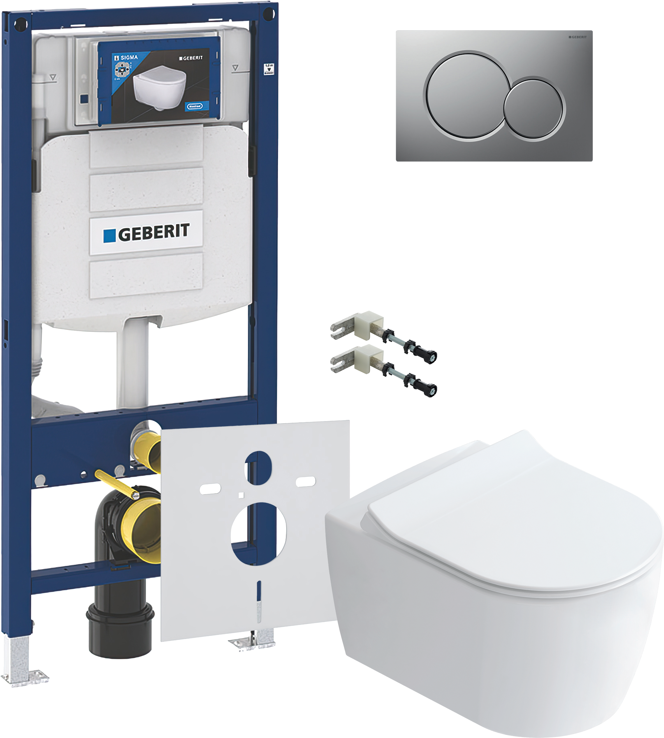 Комплект 5 в 1 Унитаз подвесной STWORKI Ноттвиль SETK3104-2616, белый + Крепления Geberit Duofix 111.815.00.1, к стене + Звукоизоляция 156.050.00.1 + Инсталляция UP 320 111.300.00.5 (111.950.00.6) + Кнопка Sigma 01 115.770.JQ.5 цвет матовый хром
