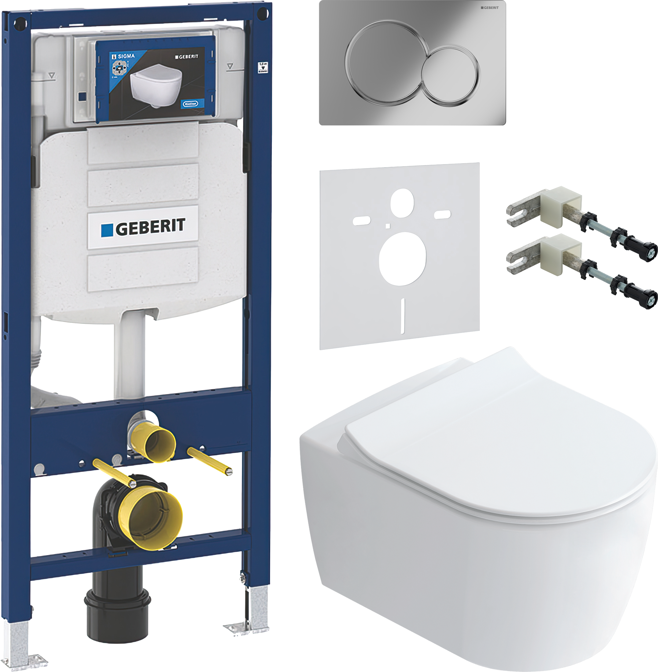 Комплект 5 в 1 Унитаз подвесной STWORKI Ноттвиль SETK3104-2616, белый + Крепления Geberit Duofix 111.815.00.1, к стене + Звукоизоляция 156.050.00.1 + Инсталляция UP 320 111.300.00.5 (111.950.00.6) + Кнопка Sigma 01 115.770.21.5 цвет глянцевый хром