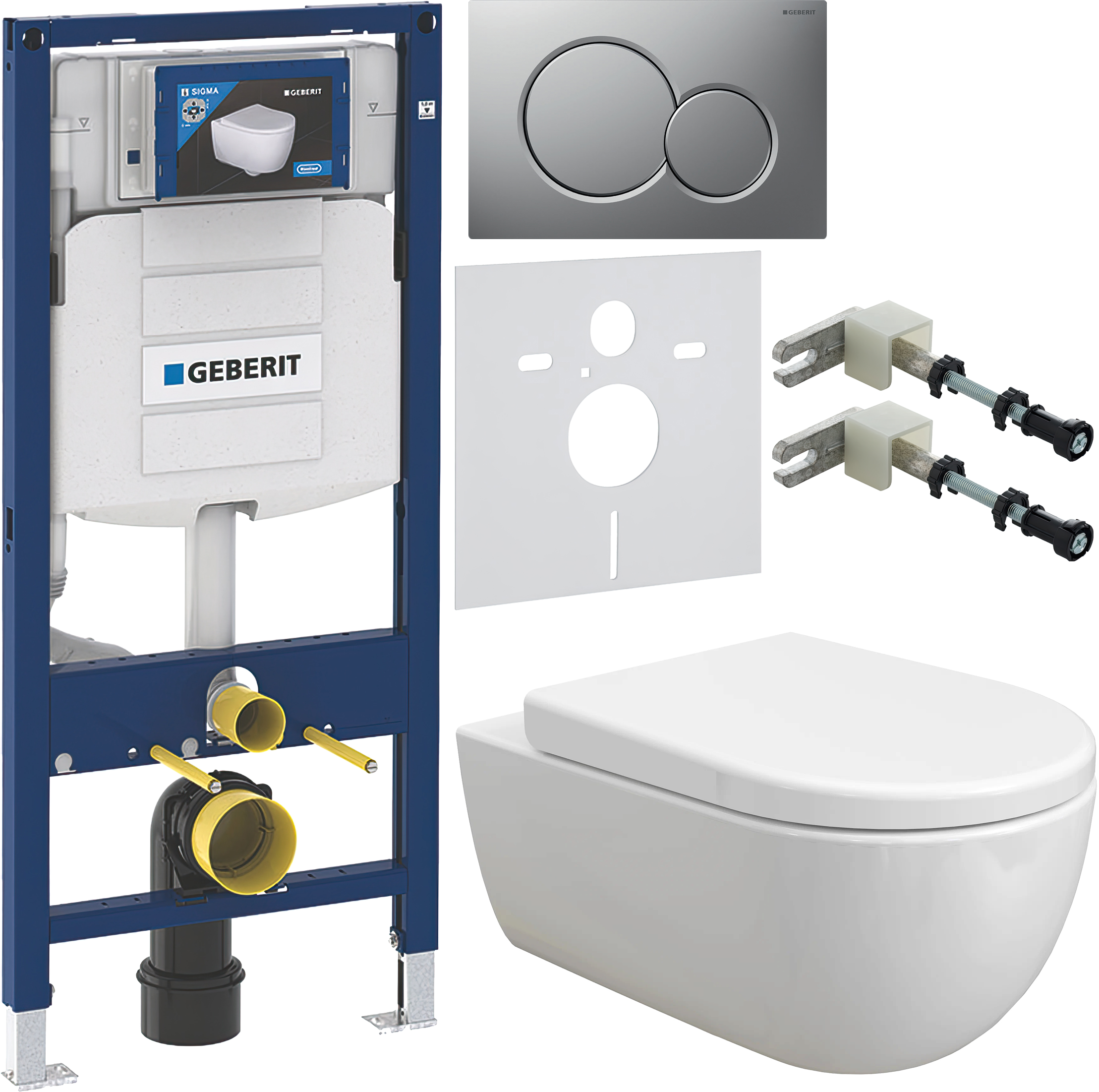 Комплект 6 в 1 Унитаз подвесной BOCCHI V-Tondo 1416-001-0129 белый глянцевый + Сиденье A0302-001 с микролифтом, глянцевая белая + Инсталляция Geberit Duofix UP 320 111.300.00.5 (111.950.00.6) + Кнопка Sigma 01 115.770.JQ.5 цвет матовый хром + Крепления 11