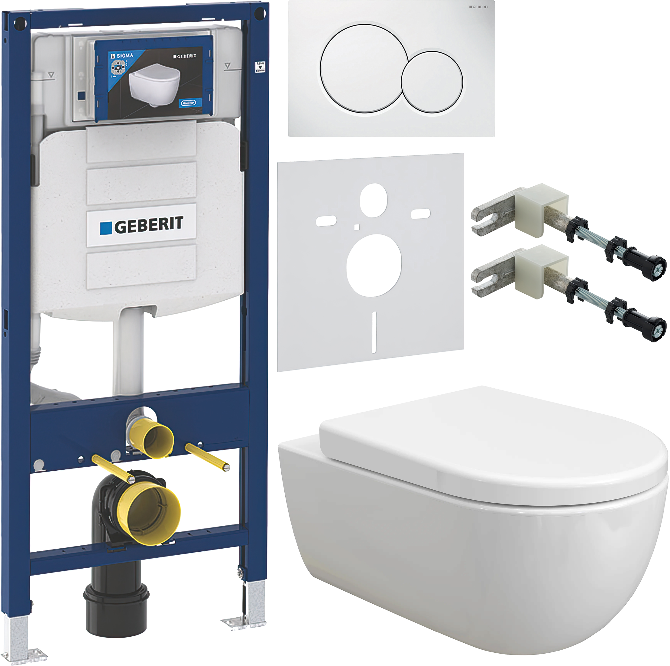 Комплект 6 в 1 Унитаз подвесной BOCCHI V-Tondo 1416-001-0129 белый глянцевый + Сиденье A0302-001 с микролифтом, глянцевая белая + Инсталляция Geberit Duofix UP 320 111.300.00.5 (111.950.00.6) + Кнопка Sigma 01 115.770.11.5 цвет белый + Крепления 111.815.0