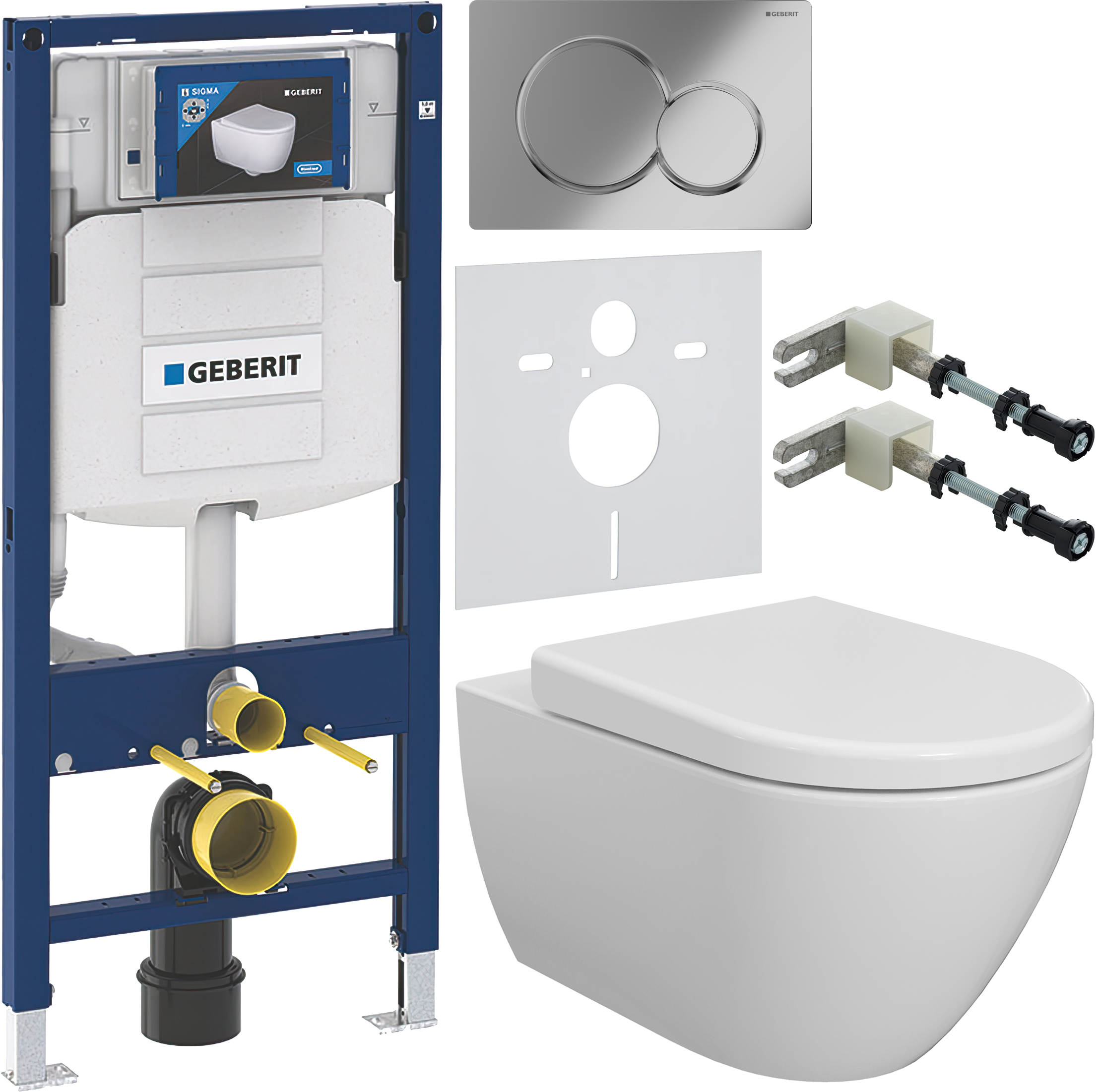 Комплект 6 в 1 Унитаз подвесной BOCCHI Venezia 1295-001-0129 белый + Сиденье A0302-001 с микролифтом, глянцевая белая + Инсталляция Geberit Duofix UP 320 111.300.00.5 (111.950.00.6) + Кнопка Sigma 01 115.770.21.5 цвет глянцевый хром + Крепления 111.815.00