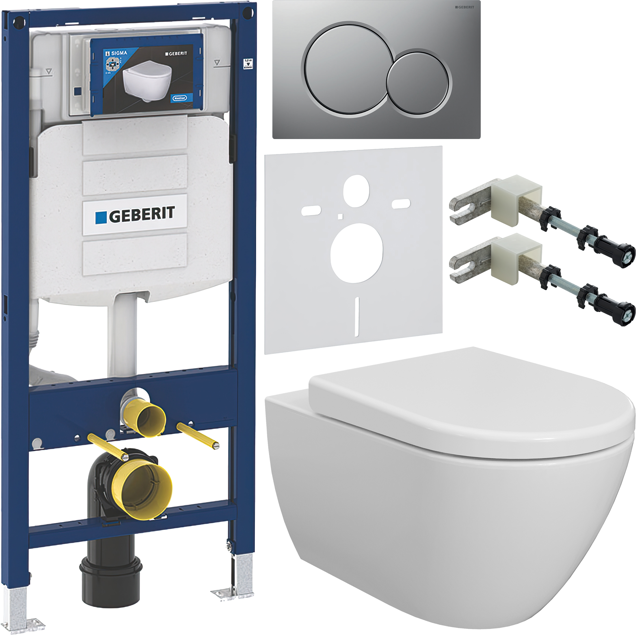 Комплект 6 в 1 Унитаз подвесной BOCCHI Venezia 1295-001-0129 белый + Сиденье A0302-001 с микролифтом, глянцевая белая + Инсталляция Geberit Duofix UP 320 111.300.00.5 (111.950.00.6) + Кнопка Sigma 01 115.770.JQ.5 цвет матовый хром + Крепления 111.815.00.1