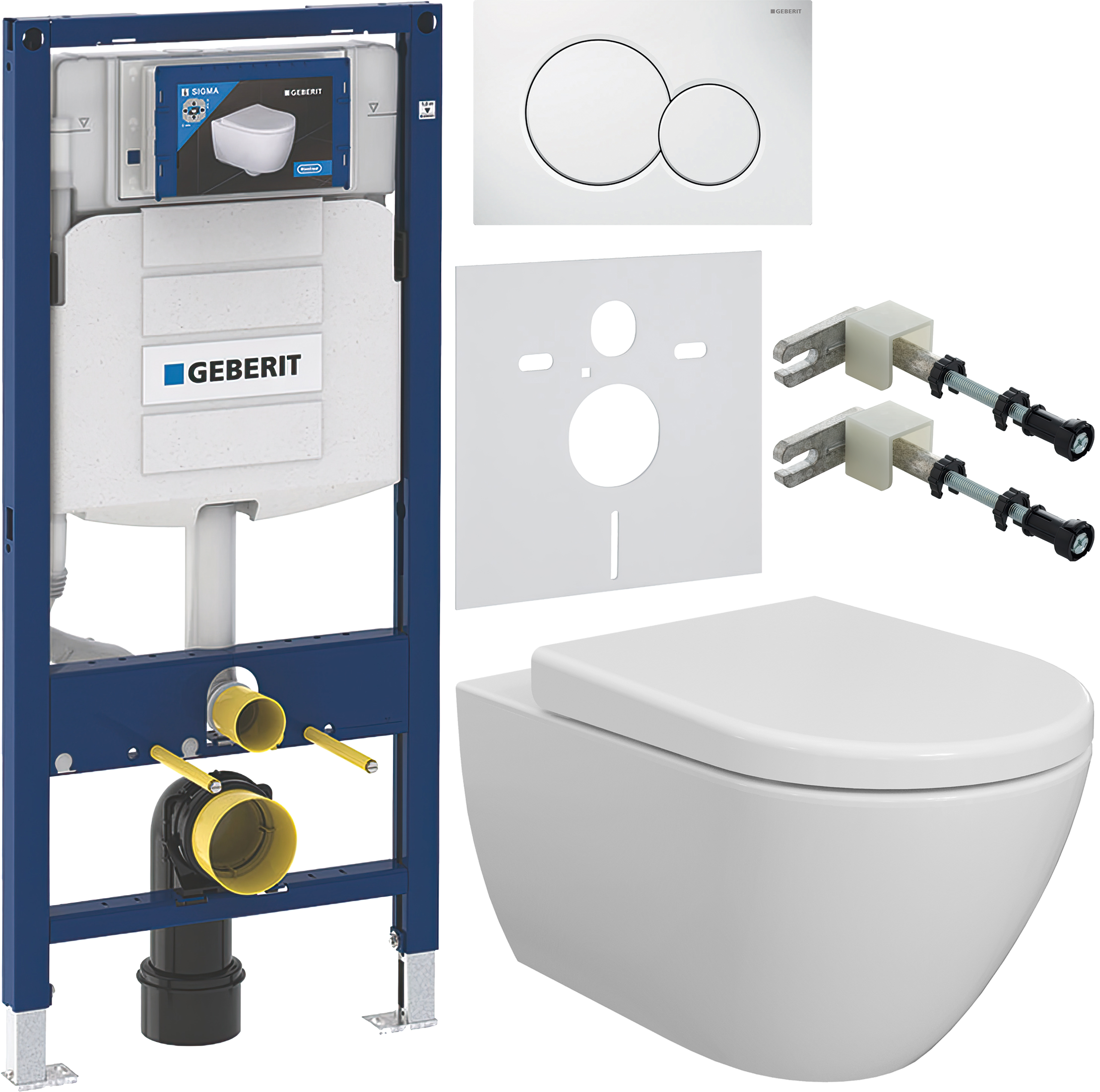 Комплект 6 в 1 Унитаз подвесной BOCCHI Venezia 1295-001-0129 белый + Сиденье A0302-001 с микролифтом, глянцевая белая + Инсталляция Geberit Duofix UP 320 111.300.00.5 (111.950.00.6) + Кнопка Sigma 01 115.770.11.5 цвет белый + Крепления 111.815.00.1 к стен