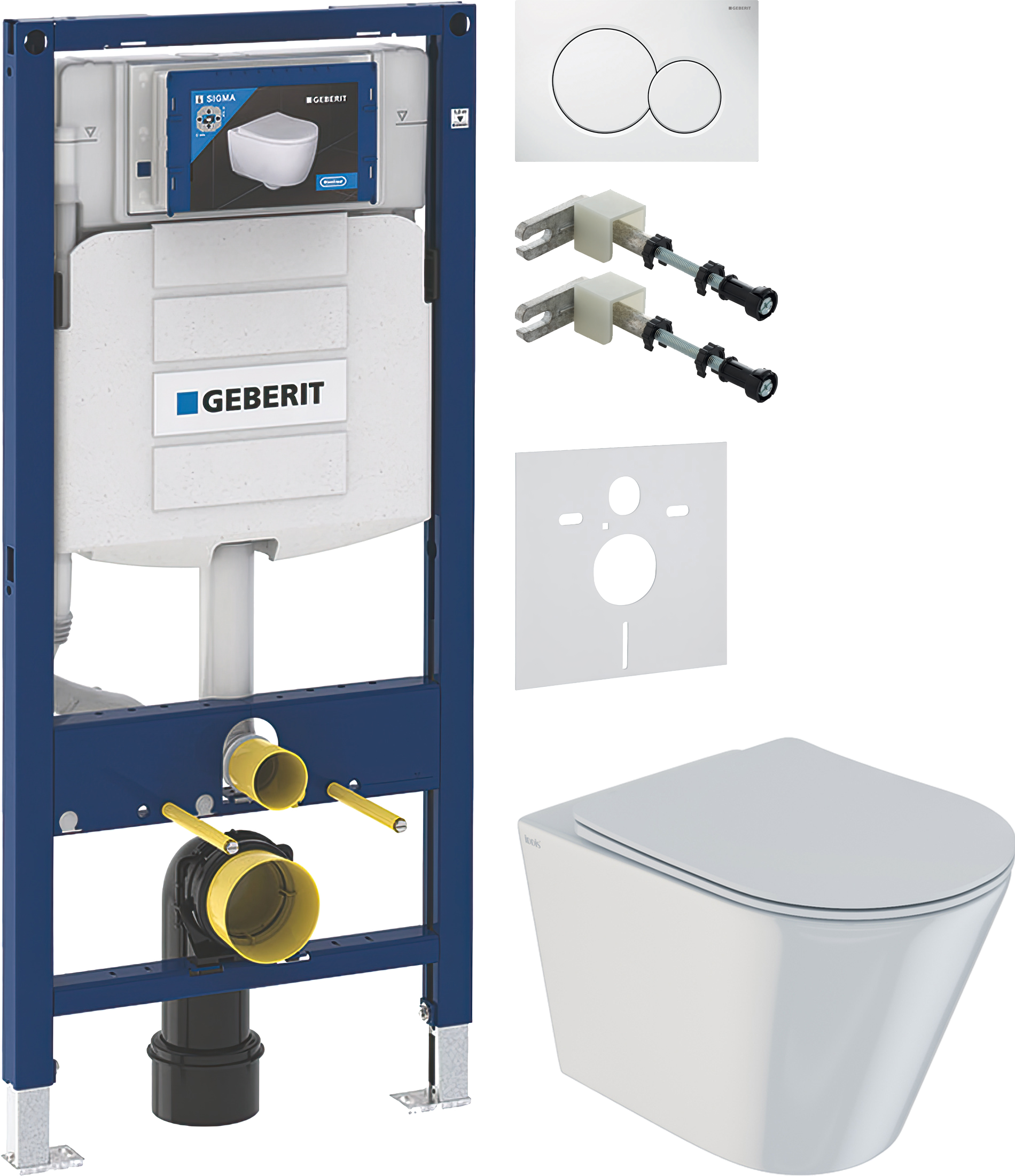 Комплект 5 в 1 Унитаз подвесной IDDIS Calipso CALRDSEI25 + Крепления Geberit Duofix 111.815.00.1 + Звукоизоляция 156.050.00.1 + Инсталляция 111.300.00.5 + Кнопка Sigma 01 115.770.11.5
