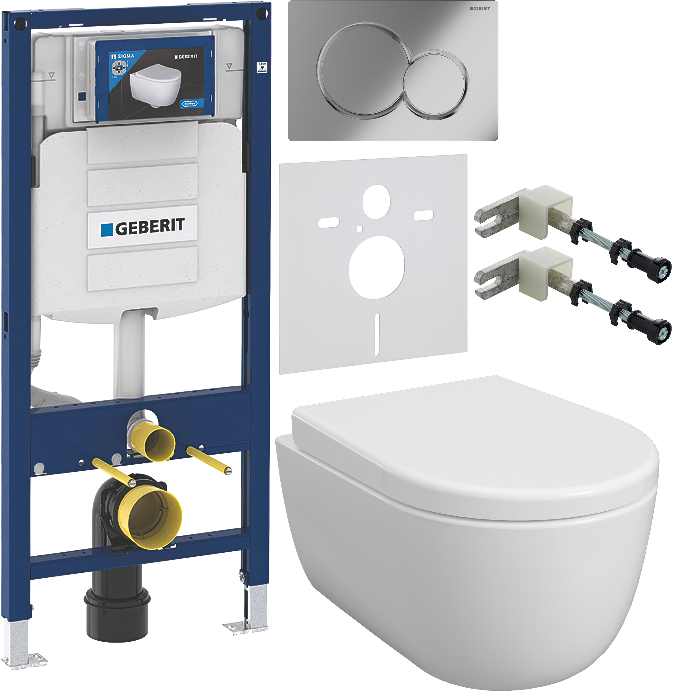 Комплект 6 в 1 Унитаз подвесной BOCCHI V-Tondo Rimless 1417-001-0129 белый глянцевый + Сиденье A0302-001 с микролифтом, глянцевая белая + Инсталляция Geberit Duofix UP 320 111.300.00.5 (111.950.00.6) + Кнопка Sigma 01 115.770.21.5 цвет глянцевый хром + Кр