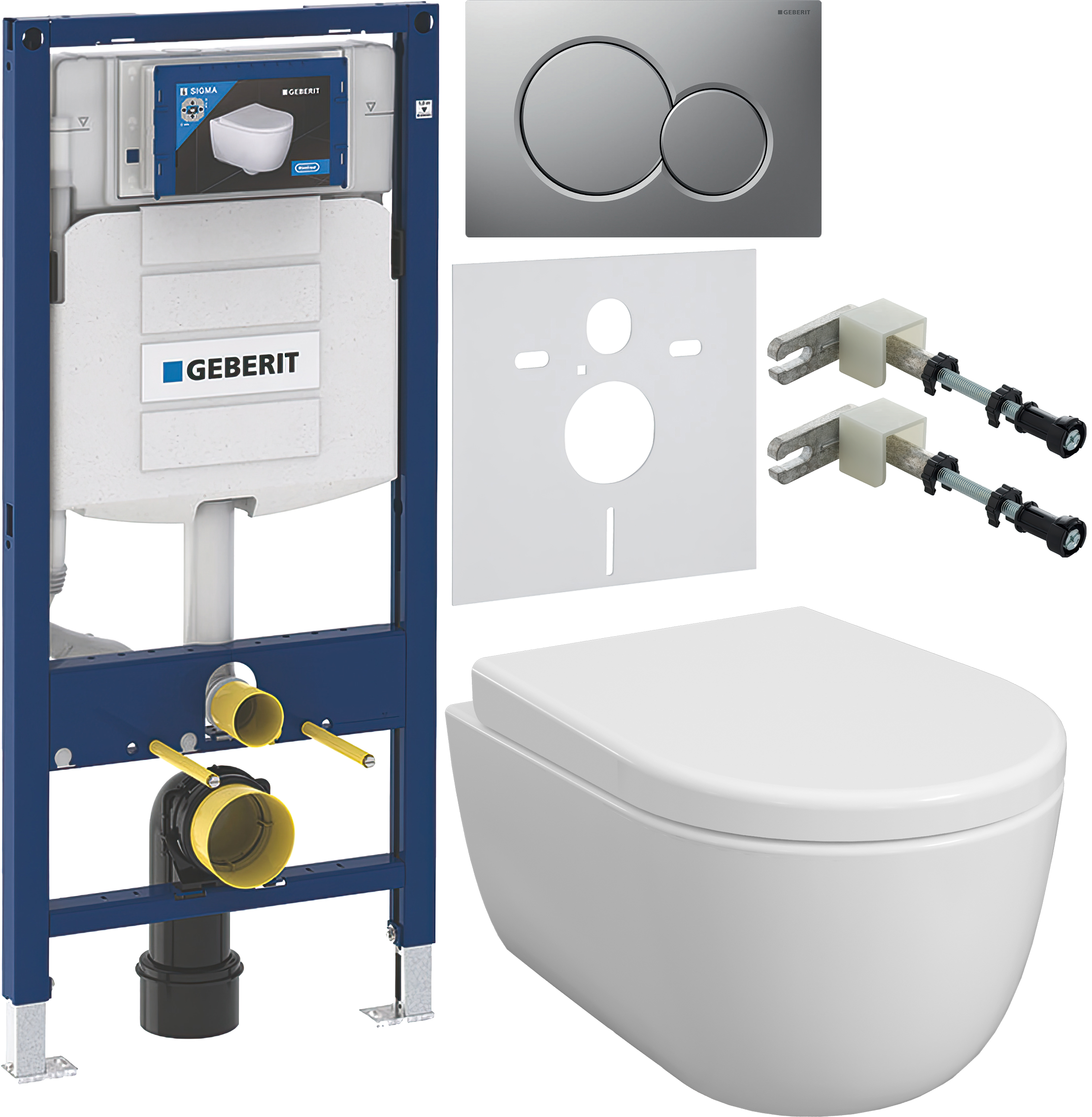 Комплект 6 в 1 Унитаз подвесной BOCCHI V-Tondo Rimless 1417-001-0129 белый глянцевый + Сиденье A0302-001 с микролифтом, глянцевая белая + Инсталляция Geberit Duofix UP 320 111.300.00.5 (111.950.00.6) + Кнопка Sigma 01 115.770.JQ.5 цвет матовый хром + Креп