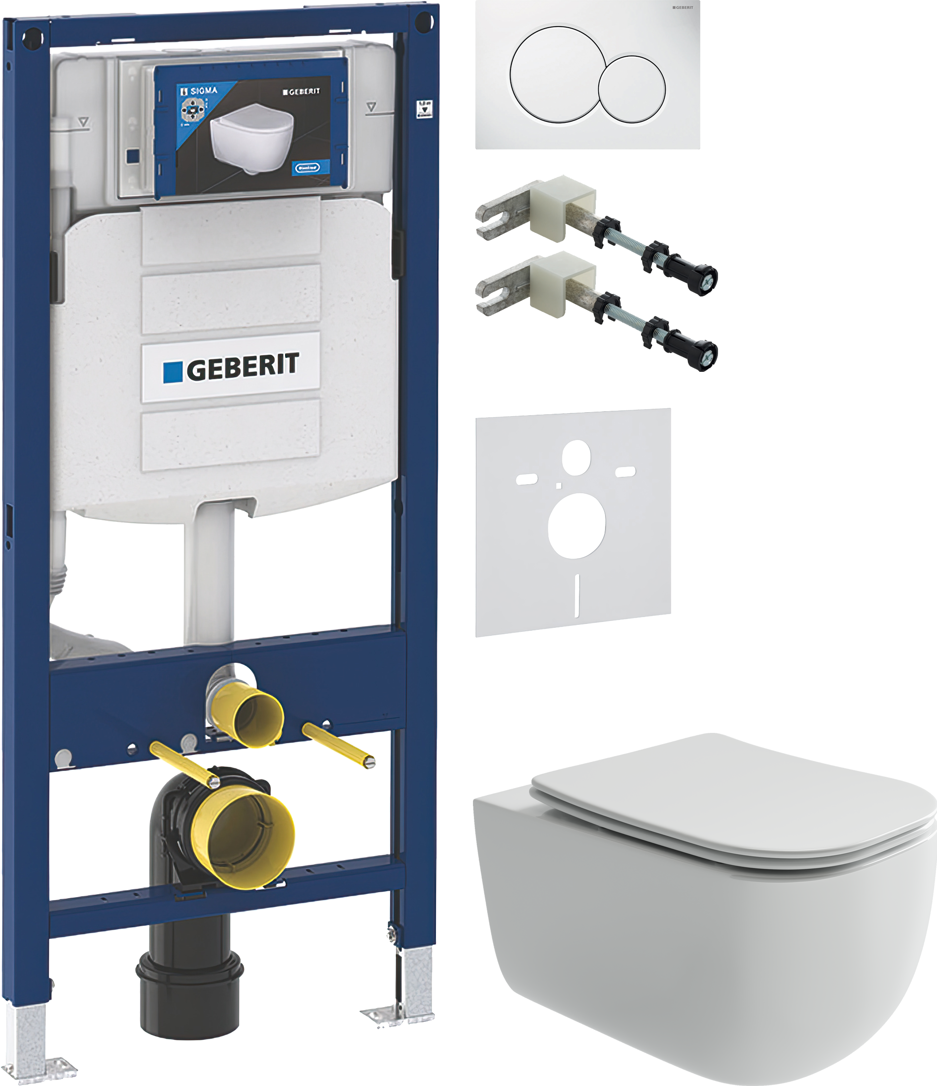 Комплект 5 в 1 Унитаз подвесной Ceramicanova Noel CN3013 + Крепления Geberit Duofix 111.815.00.1 к стене + Звукоизоляция 156.050.00.1 + Инсталляция UP 320 111.300.00.5 (111.950.00.6) + Кнопка Sigma 01 115.770.11.5 цвет белый