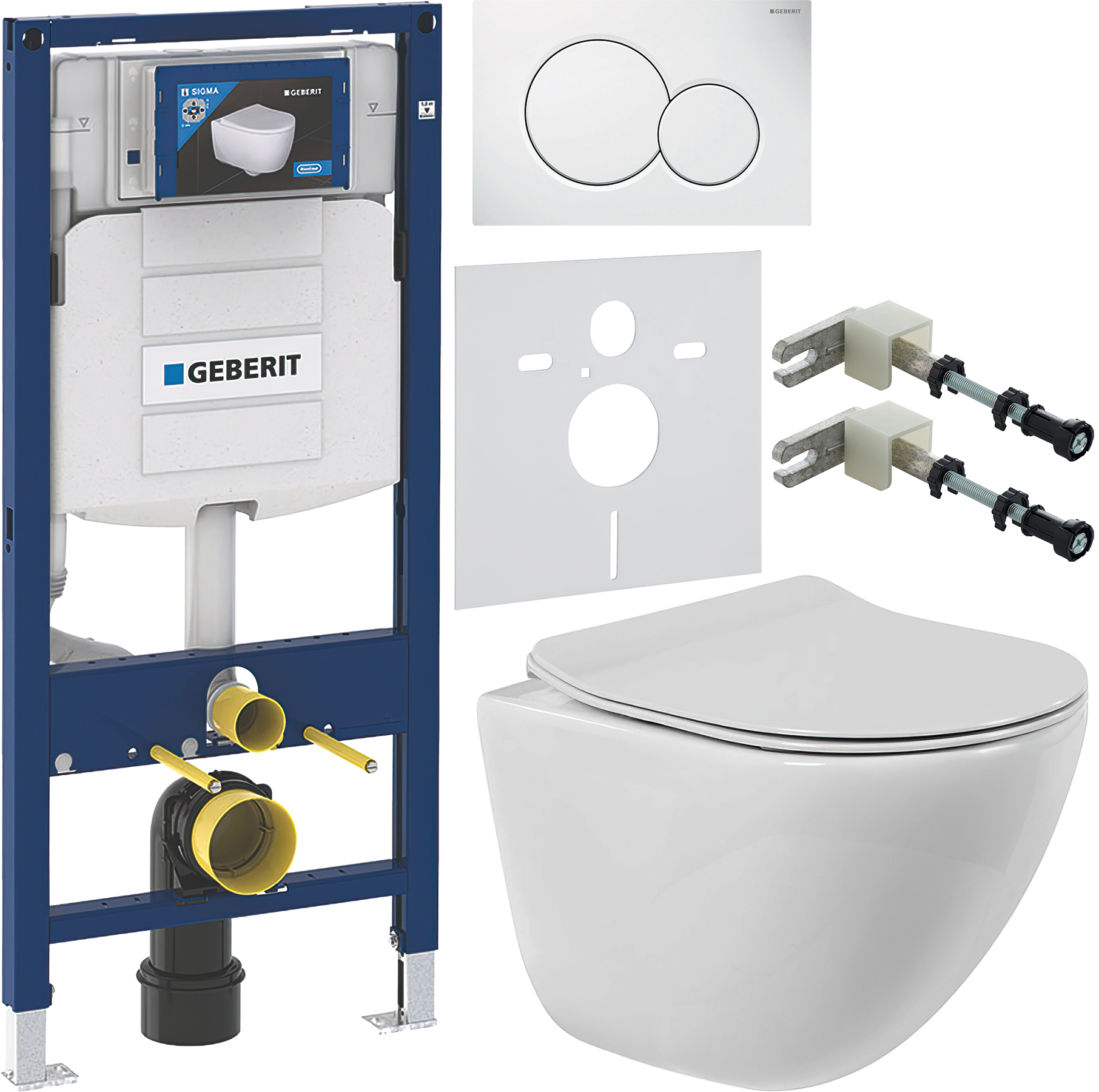 Комплект 6 в 1 Унитаз подвесной BelBagno Amanda BB051CHR безободковый + Сиденье BB2034SC с микролифтом + Инсталляция Geberit Duofix UP 320 111.300.00.5 (111.950.00.6) + Кнопка Sigma 01 115.770.11.5 цвет белый + Крепления 111.815.00.1 к стене + Звукоизоляц
