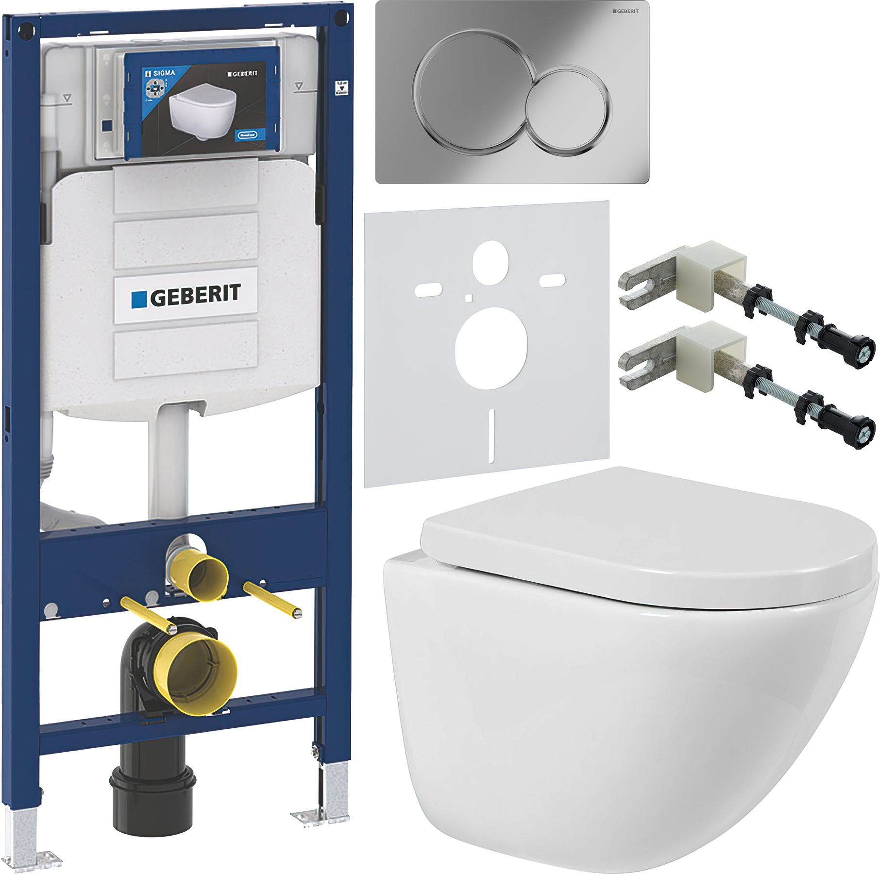 Комплект 6 в 1 Унитаз подвесной BelBagno Amanda BB051CHR безободковый + Сиденье Norma BB865SC с микролифтом + Инсталляция Geberit Duofix UP 320 111.300.00.5 (111.950.00.6) + Кнопка Sigma 01 115.770.21.5 цвет глянцевый хром + Крепления 111.815.00.1 к стене