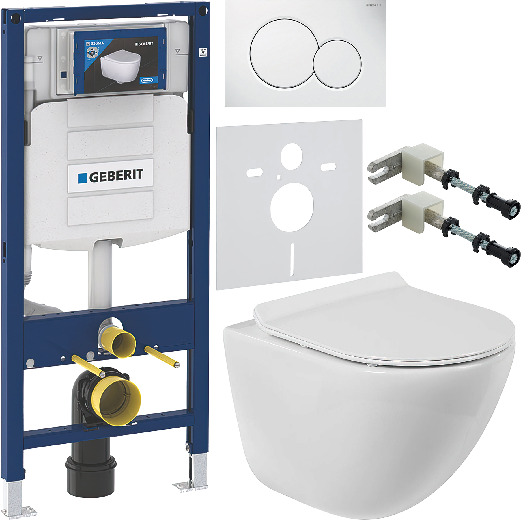 Комплект 6 в 1 Унитаз подвесной BelBagno Amanda BB051CHR безободковый + Сиденье Piano BB2111SC с микролифтом + Инсталляция Geberit Duofix UP 320 111.300.00.5 (111.950.00.6) + Кнопка Sigma 01 115.770.11.5 цвет белый + Крепления 111.815.00.1 к стене + Звуко