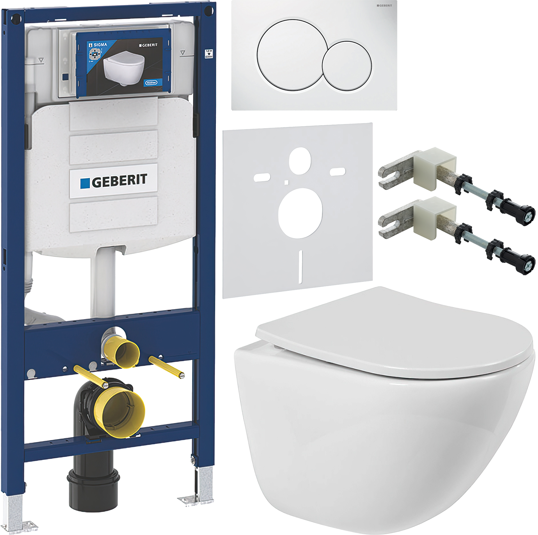 Комплект 6 в 1 Унитаз подвесной BelBagno Amanda BB051CHR безободковый + Сиденье BB2031SC с микролифтом, петли хром + Инсталляция Geberit Duofix UP 320 111.300.00.5 (111.950.00.6) + Кнопка Sigma 01 115.770.11.5 цвет белый + Крепления 111.815.00.1 к стене +