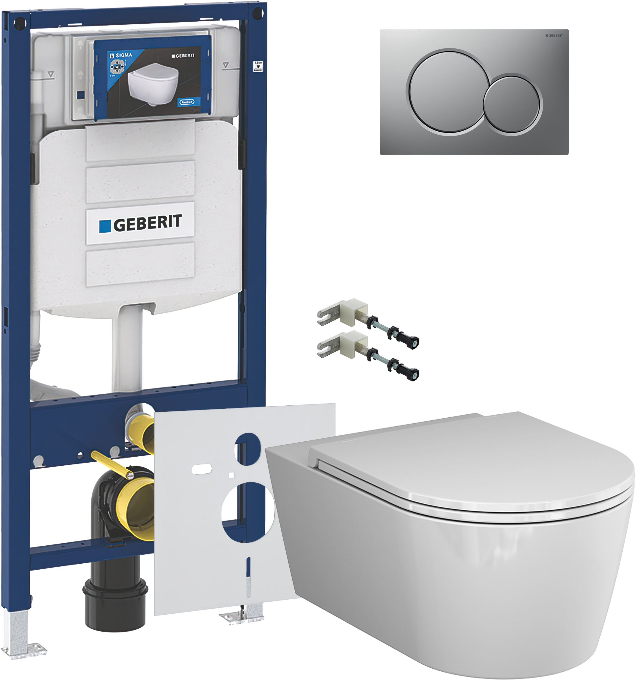 Комплект 5 в 1 Унитаз подвесной AM.PM Func C8F1701SC + Крепления Geberit Duofix 111.815.00.1 к стене + Звукоизоляция 156.050.00.1 + Инсталляция UP 320 111.300.00.5 (111.950.00.6) + Кнопка Sigma 01 115.770.JQ.5 цвет матовый хром